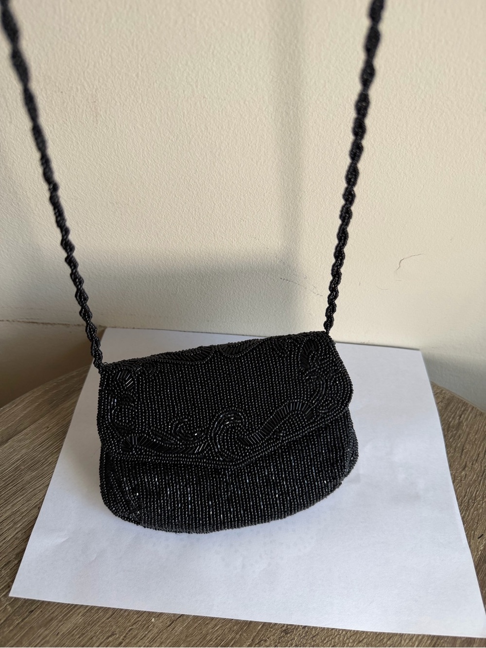 Black Beaded Evening Clutch with Braided Strap - Picture 3 of 10